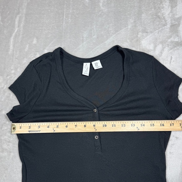 Joie Pima Cotton Blend Black Ribbed Henley Stretchy Short Sleeve Top Size M - Picture 6 of 12